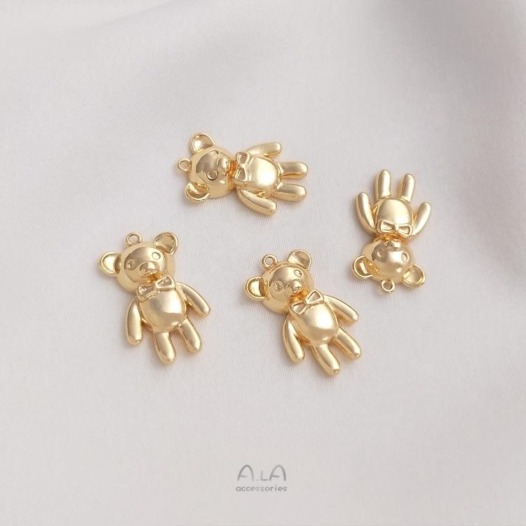 14K Gold-Filled Bear & Rabbit Pendant Charm for DIY Jewelry