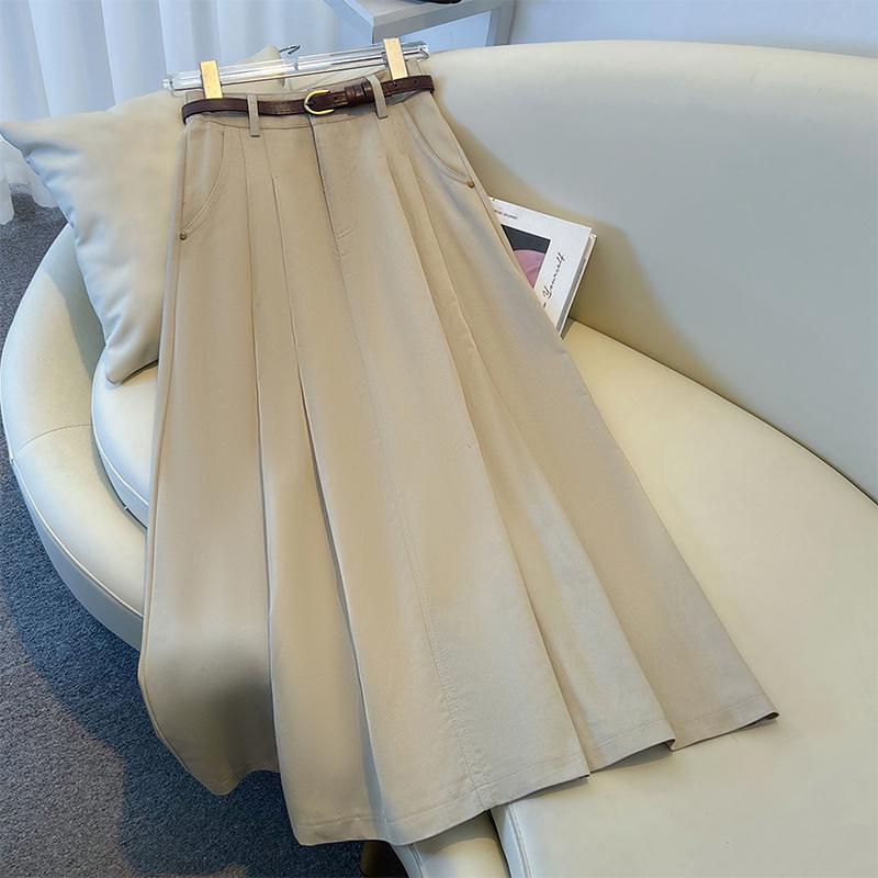 Pleated Midi Skirt - Women's Petite, Spring/Autumn Collection, Temperate OL Commute Style