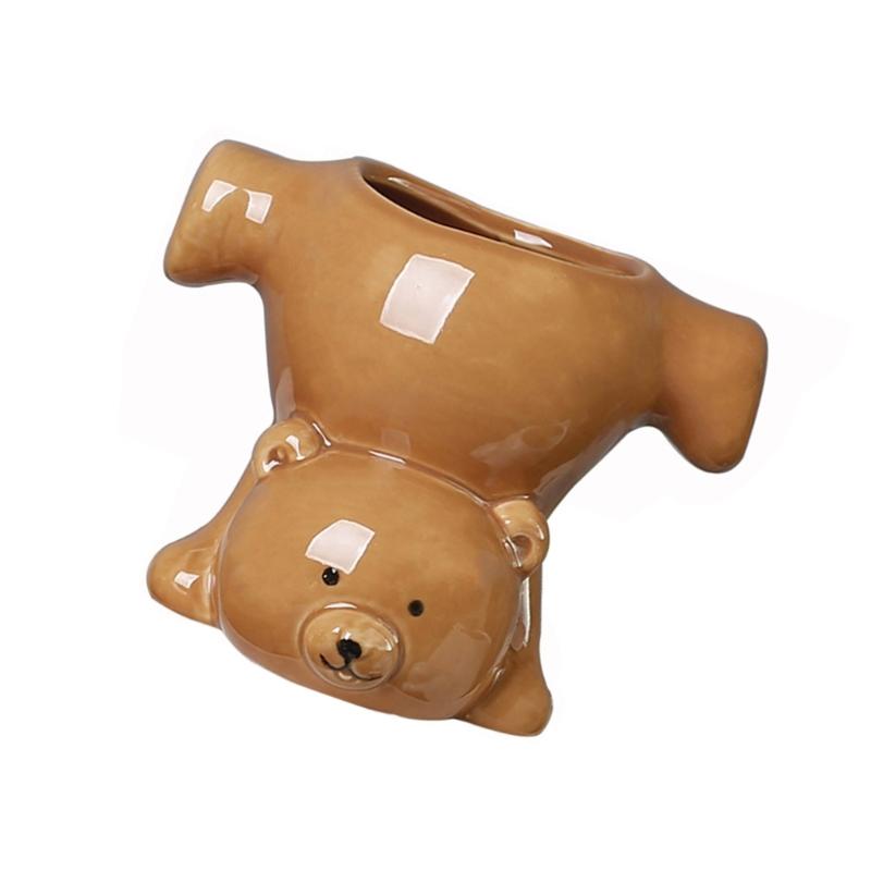 Funny Inverted Bear Pattern Flower Pot Premium Ceramic Materials Multipurpose Plant Container Gardening Decoration