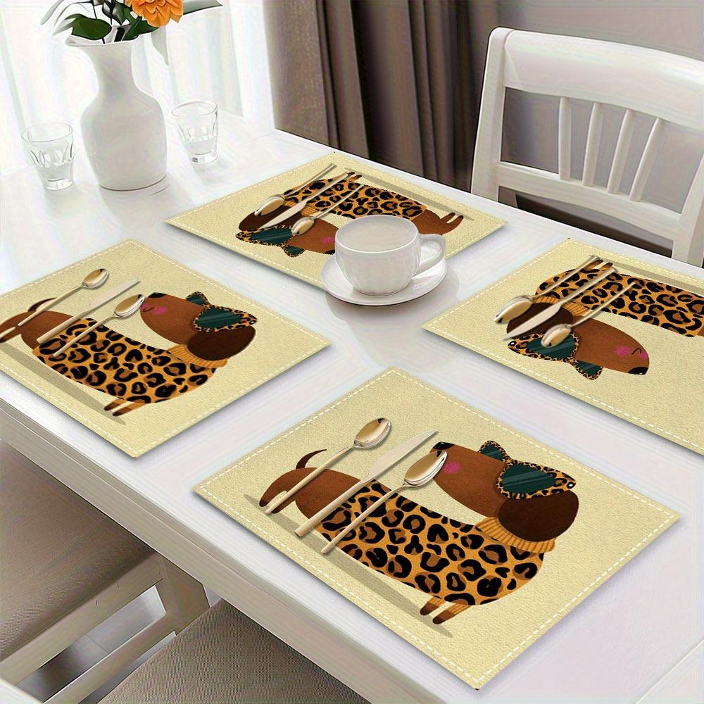 1set/8pc/4pcs/6pcs Cartoon Dachshund Placemat Set Cute Dog Print Table Mats Kids Dining Room Home Decor