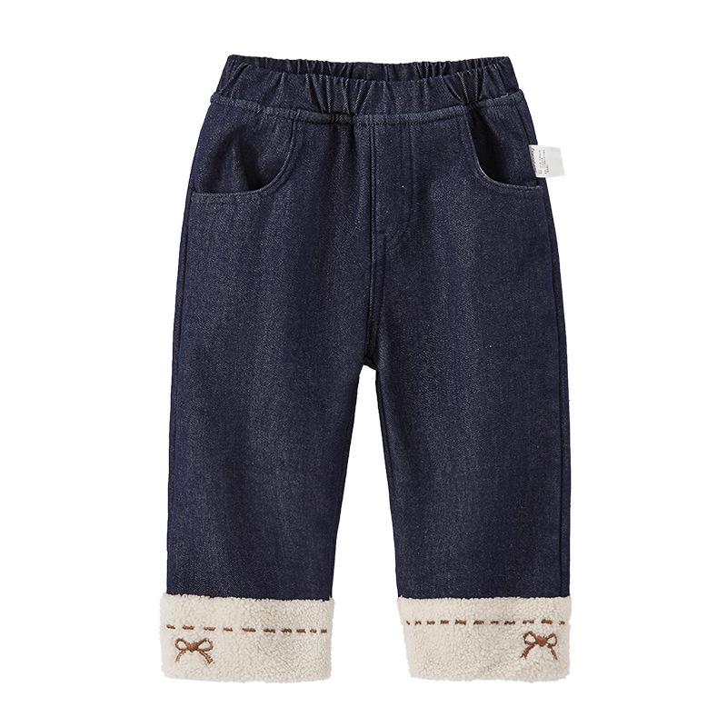 Antibacterial Temperature Lock Plus Velvet Warm Wide-Leg Girls' Jeans - Baby/Toddler Autumn & Winter Pants