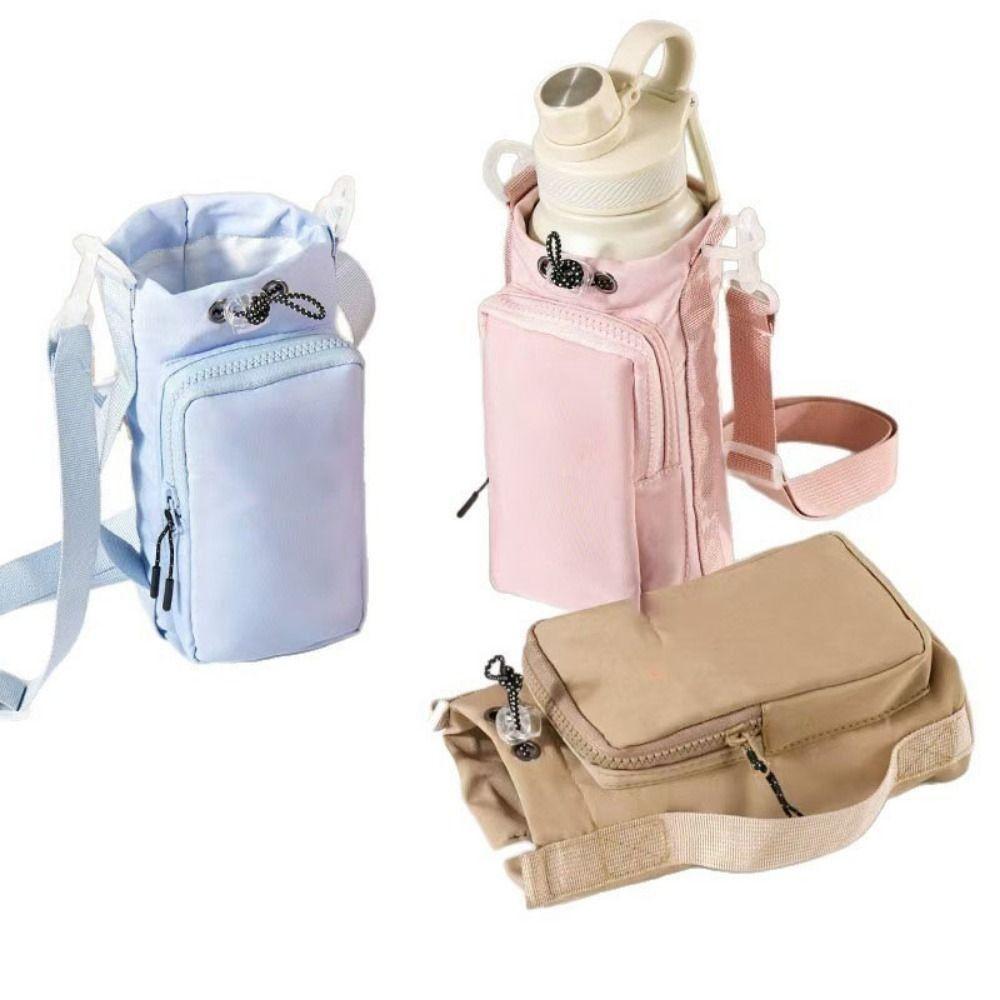 Adjustable Shoulder Strap Water Bottle Crossbody Bag Front Pocket Waterproof Thermos Bottle Holder Large Capacity Drawstring