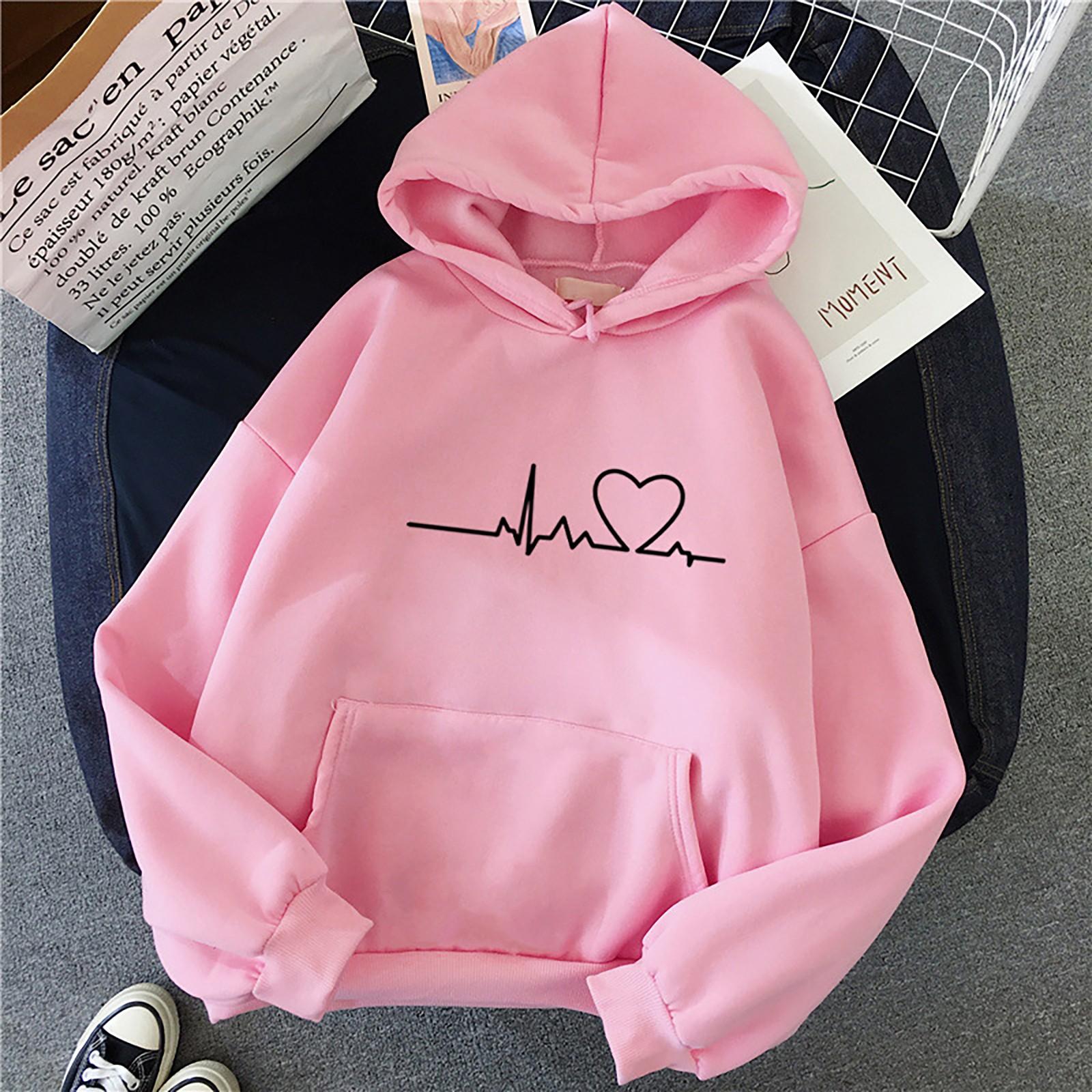 

Women s Hooded Sweater Casual Loose Top Coat Couple Wear Hoodie XXXL рожевий