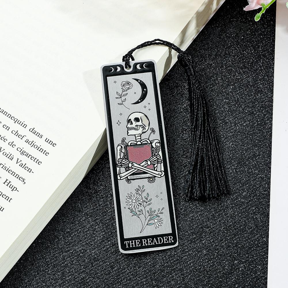 Colorful Skeleton The Reader Stainless Steel Tassel Bookmark, a Birthday and Christmas Reading Gift for Book Fans, Lovers, and F