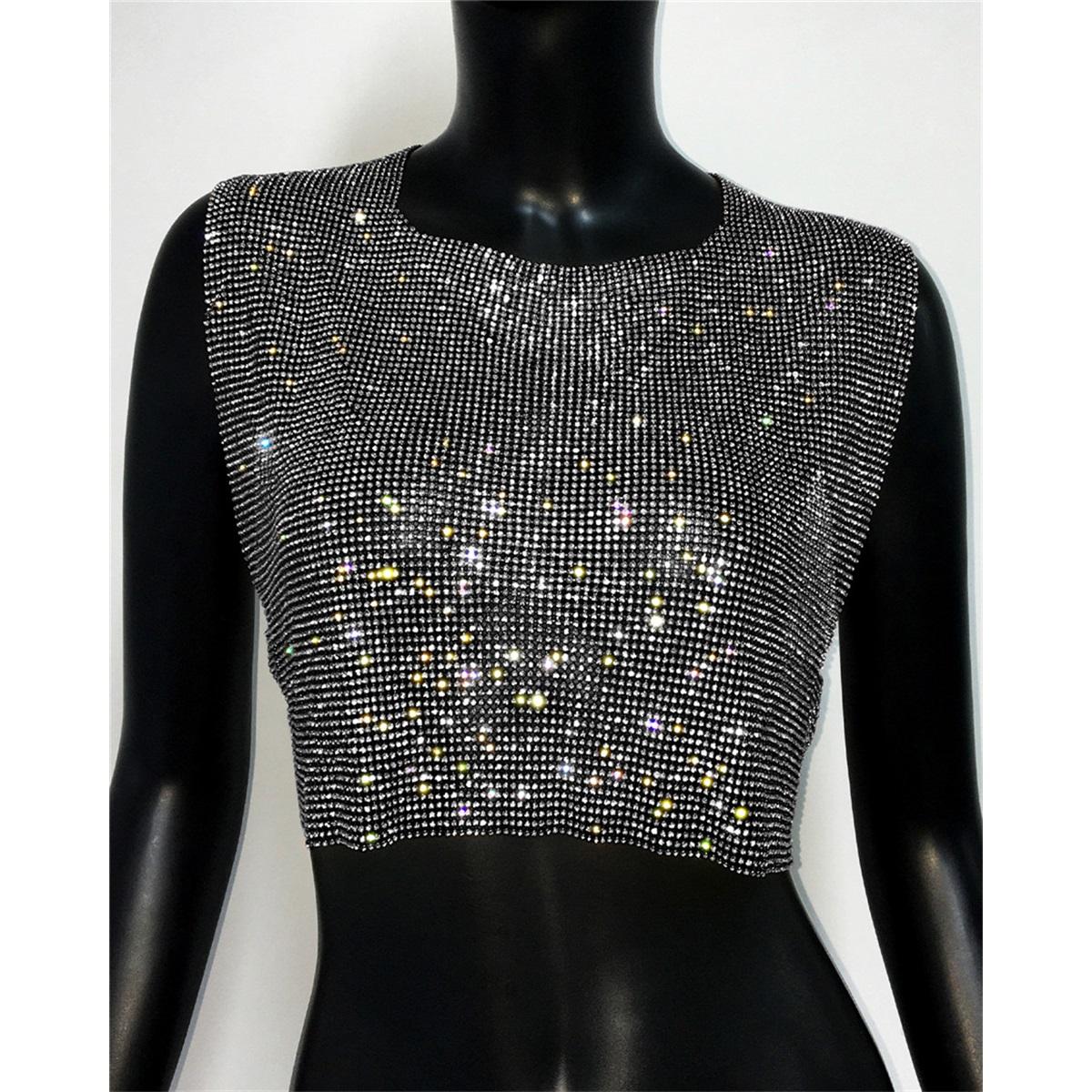 Shiny Rhinestone Sequins Crop Top Sexy