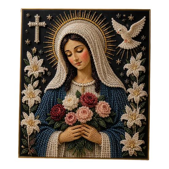Набор жемчужной живописи  Faith Pearl Painting Kit , Набор для самостоятельного создания картины с искусственным жемчугом  Virgin Mary DIY Faux Pearl Art Kit , Набор для рукоделия  Religious Pearl Painting Craft Set , Ручная работа для домашнего декора, н