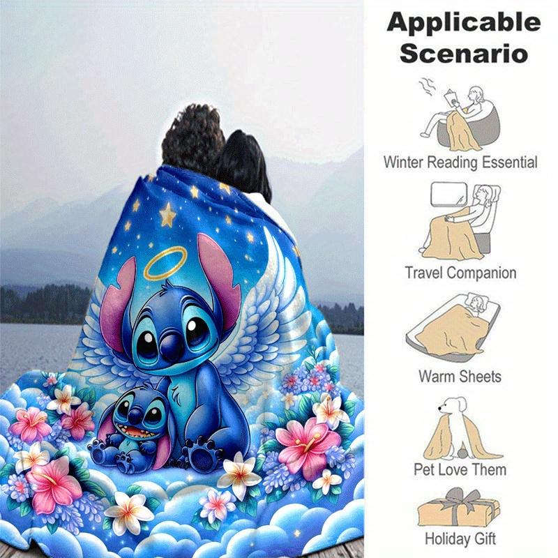 1 Manta con Estampado de Stitch Ángel - Suave, Manta para Todas las Estaciones para Oficina, Regalo Personalizado con Adorable Diseño de Dibujos Animados