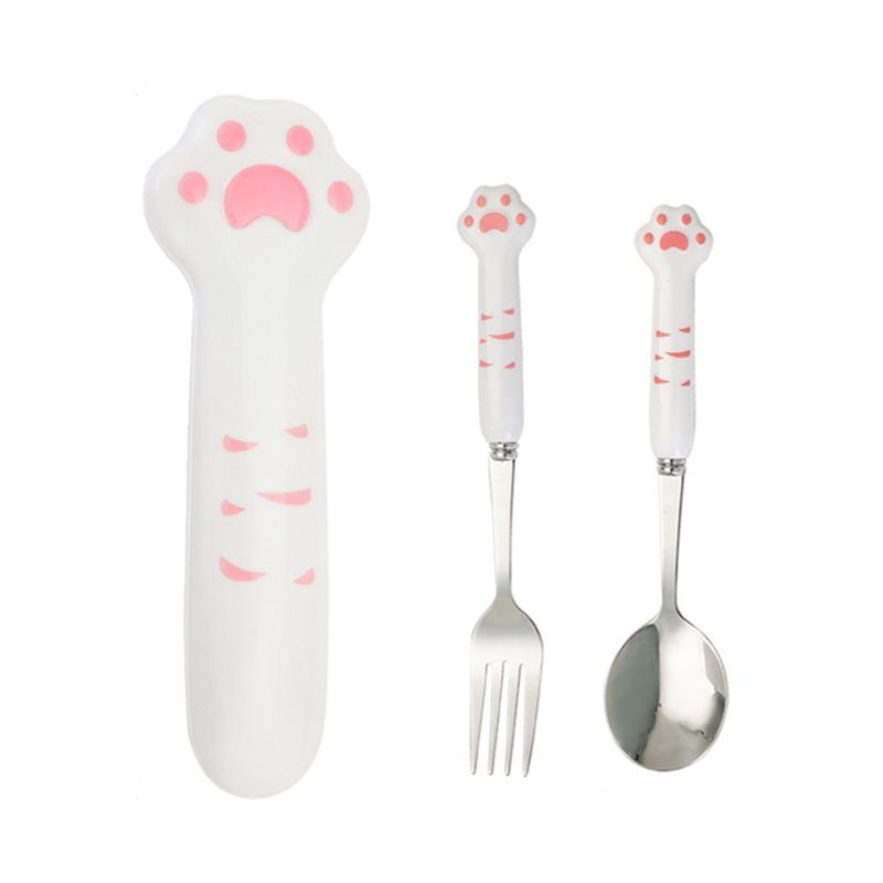 Juego de Cubiertos de Acero Inoxidable 304 con Forma de Pata de Gato: Lindo Juego de Cuchara y Tenedor para Oficina, Estudiante o Picnic - Portátil de Dos Piezas