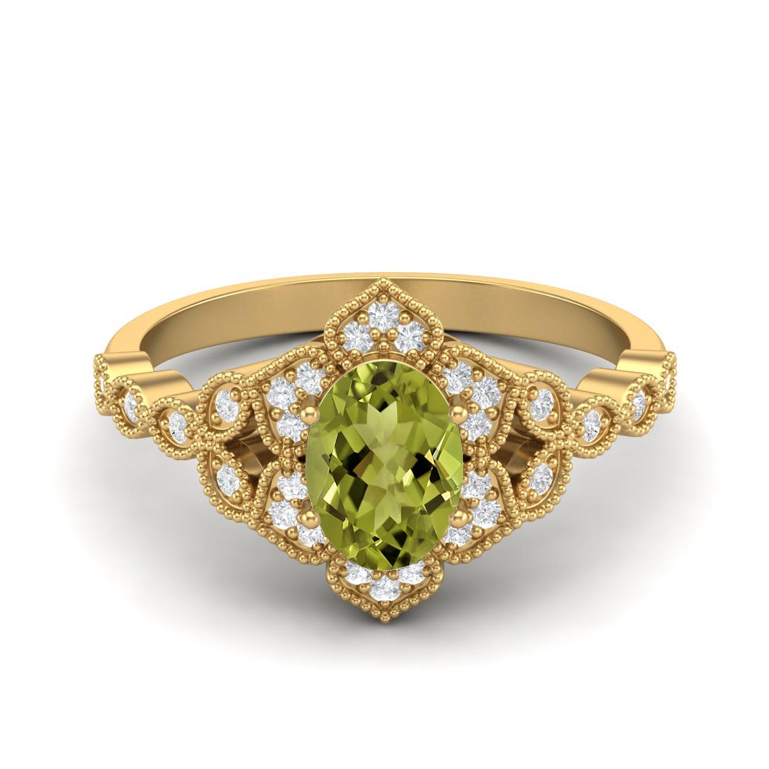 1.20 Ctw Oval Peridot 925 Sterling Silver Gold Vermeil Solitaire Women Bridal Wedding Ring 12
