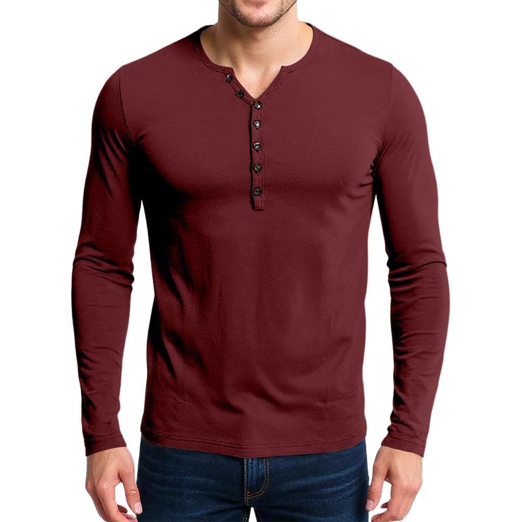 Men's Casual Solid-Color Slim-Fit  Long-Sleeve Base Layer Top