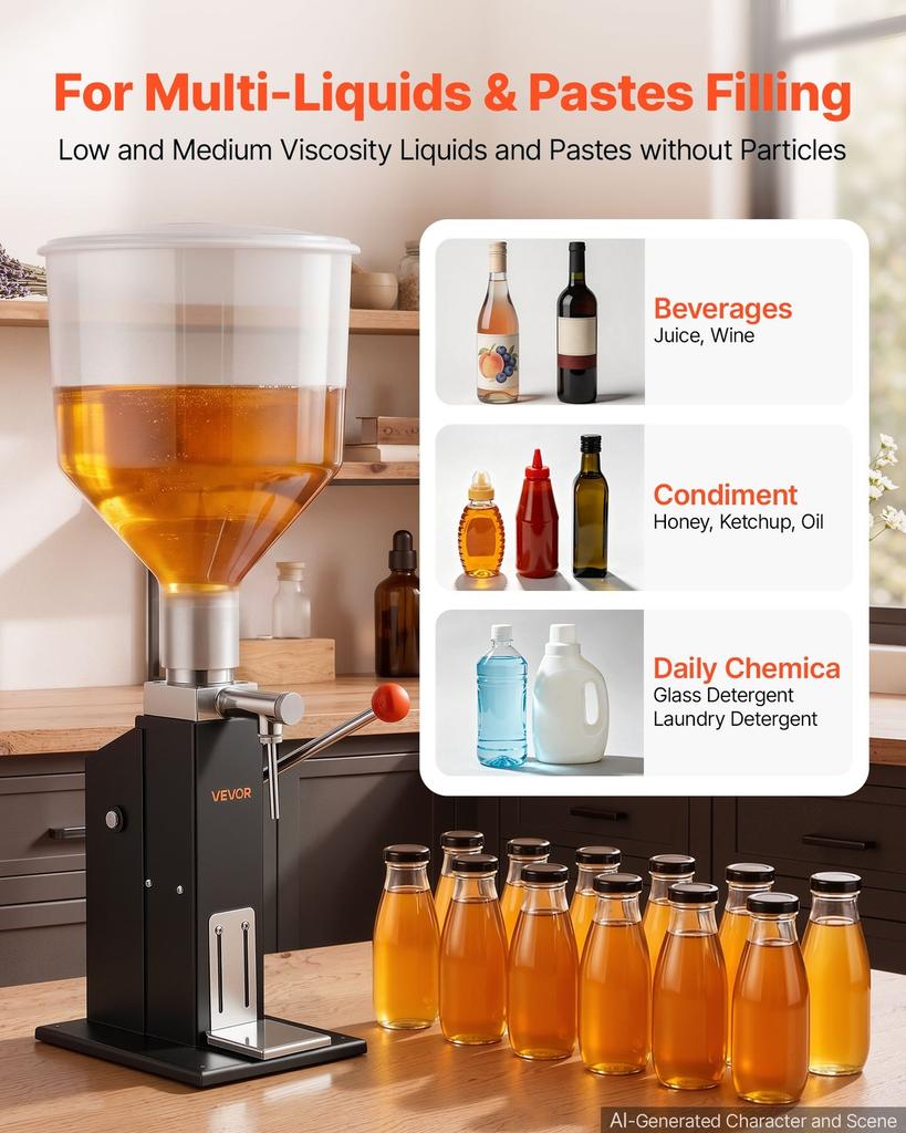 Manual Filling Machine, 10-120 Ml, 12 L Hopper, Paste Liquid Filler, for Water, Honey, Oil, Shampoo and Lotion, Anti-Drip Nozzle, Adjustable Bottle