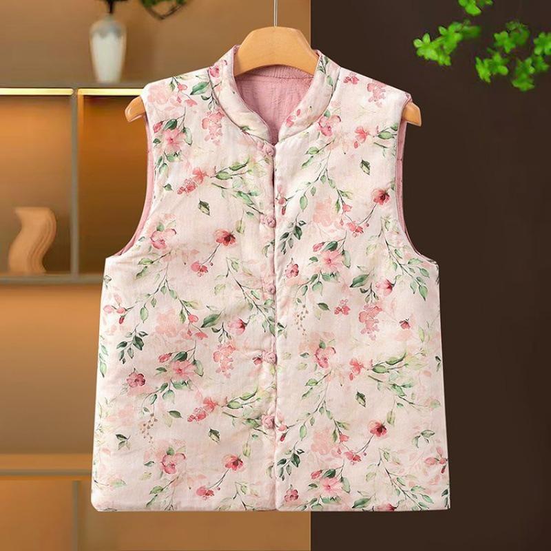 Double-sided double-worn women's autumn and winter cotton vest, disc-buckled vest, thickened thermal vest top women