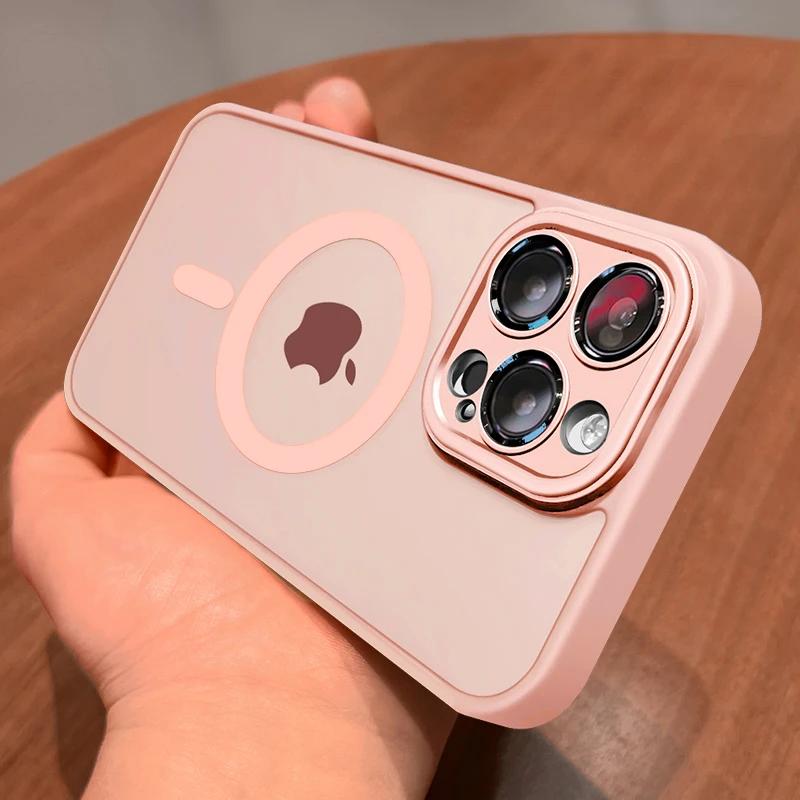 For Magsafe Translucent Armor Shockproof Case for iPhone 16 Pro Max 15 Plus 14 13 12 11Pro Max Candy Color Frame Wireless Charge Back Cover
