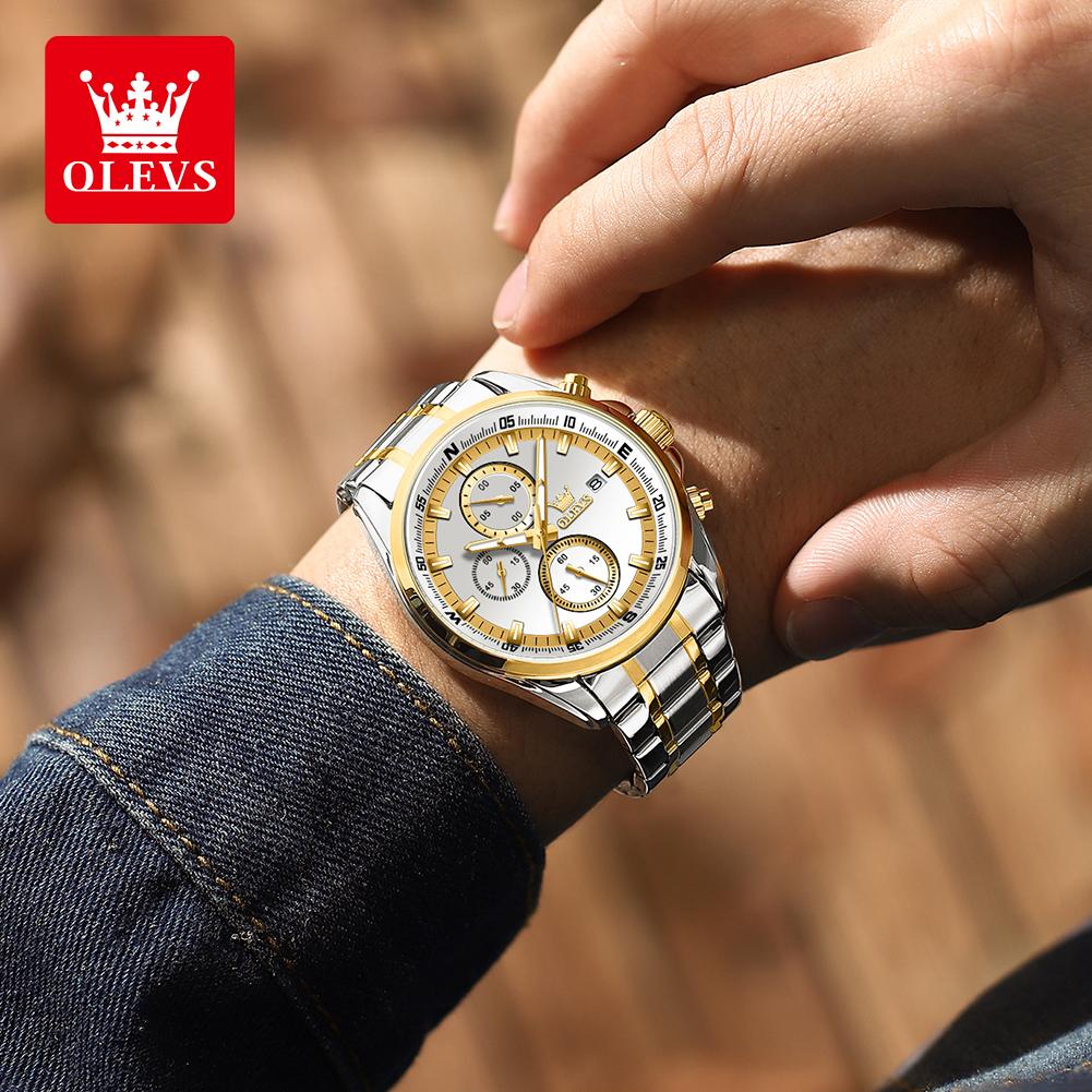 OLEVS TY713 Watches For Man Original Stainless Steel Multifunctional Quartz Watch Waterproof Luminous Date Watches Box Gifts