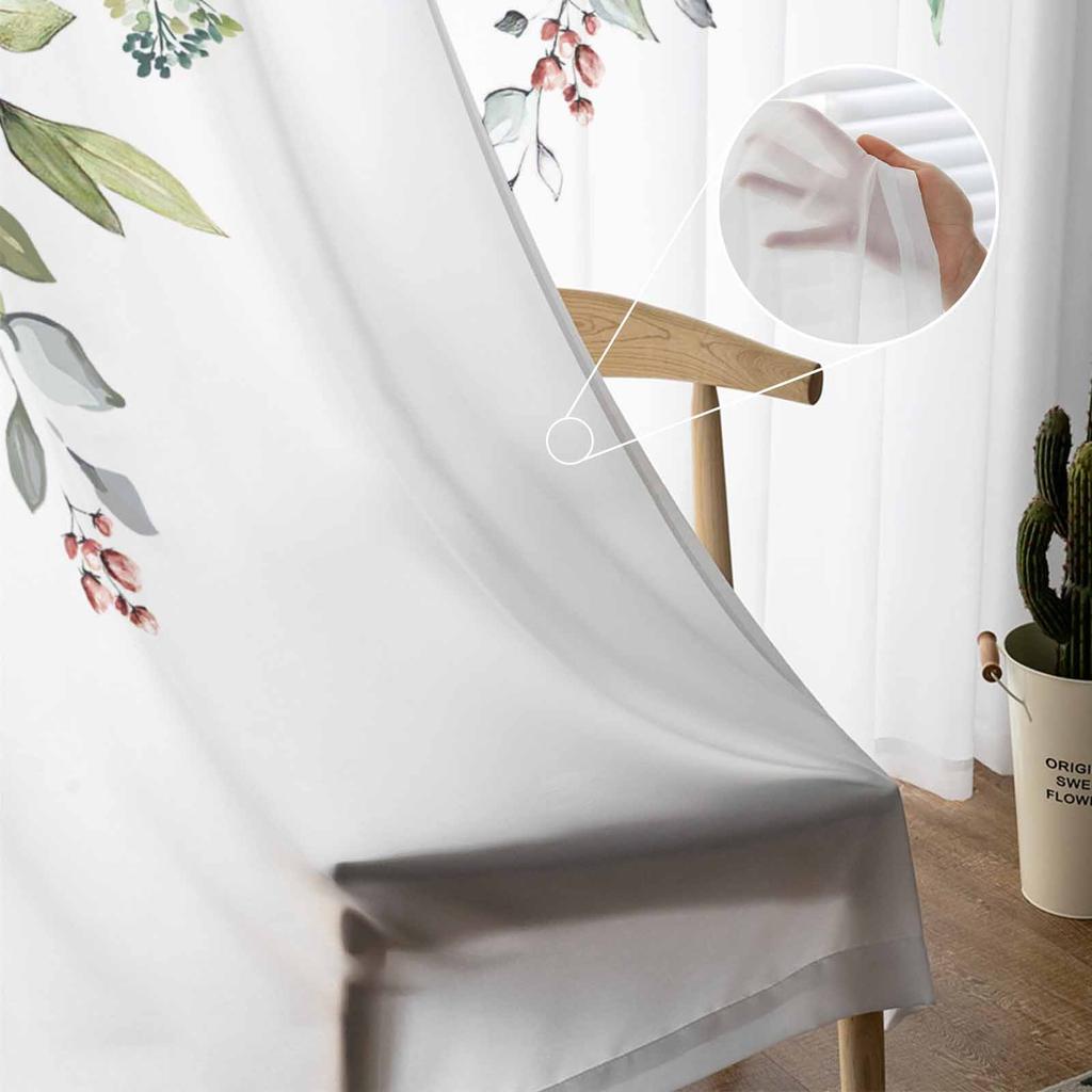 Blätter Eukalyptusblätter Blütenknospen Aquarell Transparente Vorhänge für Kinderzimmer Wohnzimmer Voile Fenstervorhänge Tüllvorhänge