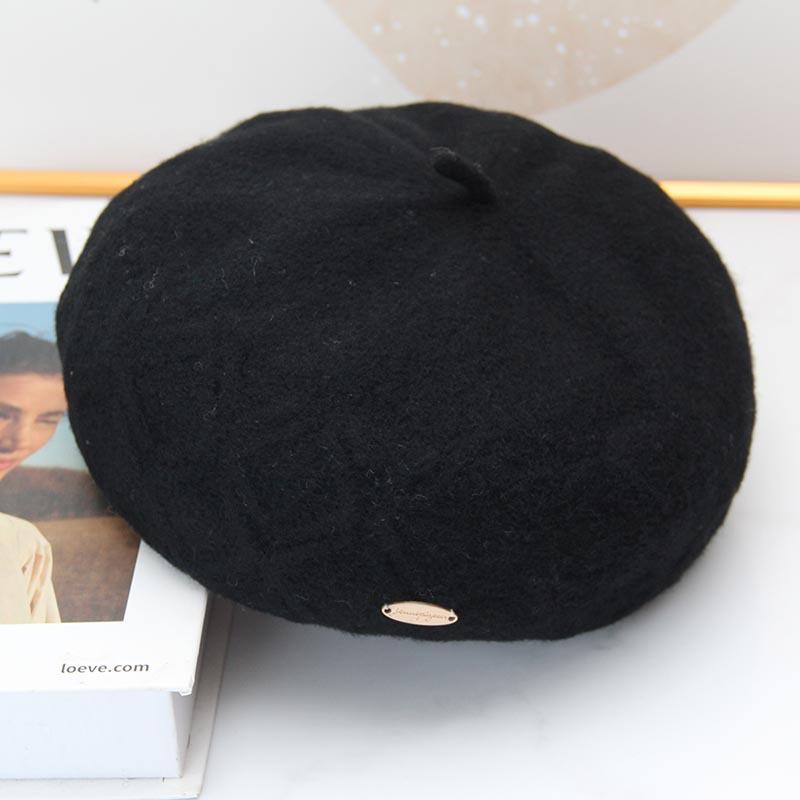 New Diamond Embossed Wool Beret Women's Autumn and Winter Retro Metal Standard Pumpkin Hat Showing Small Temperament Painter Hat