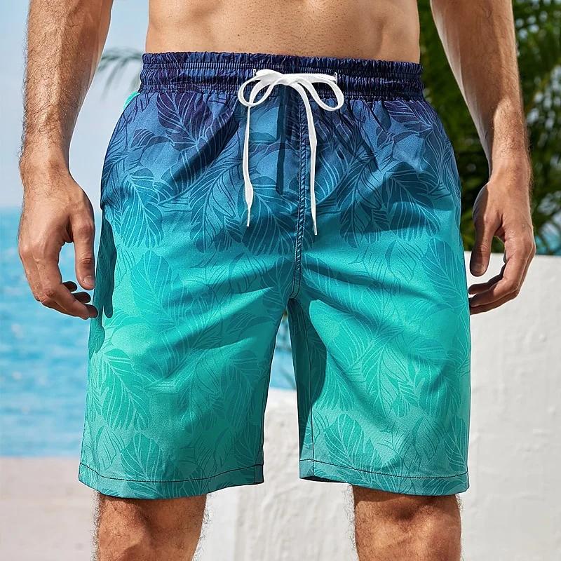Full Print Gradient Color Beach Shorts For Men 3D Printed Men's Summer Casual Vacation Board Shorts Loose Surf Swim Trunks