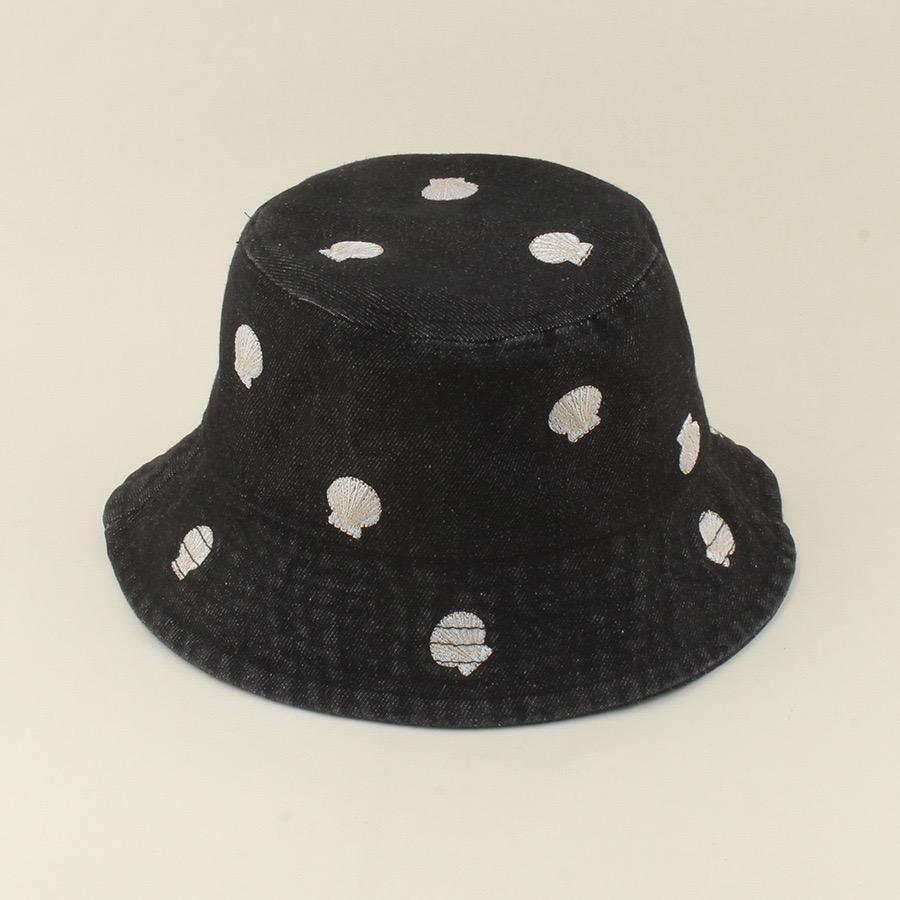 Unisex Shell Embroidery Bucket Hat, Versatile Wide Brim, Face-framing, Sunshade Outdoor Denim Fisherman Hat