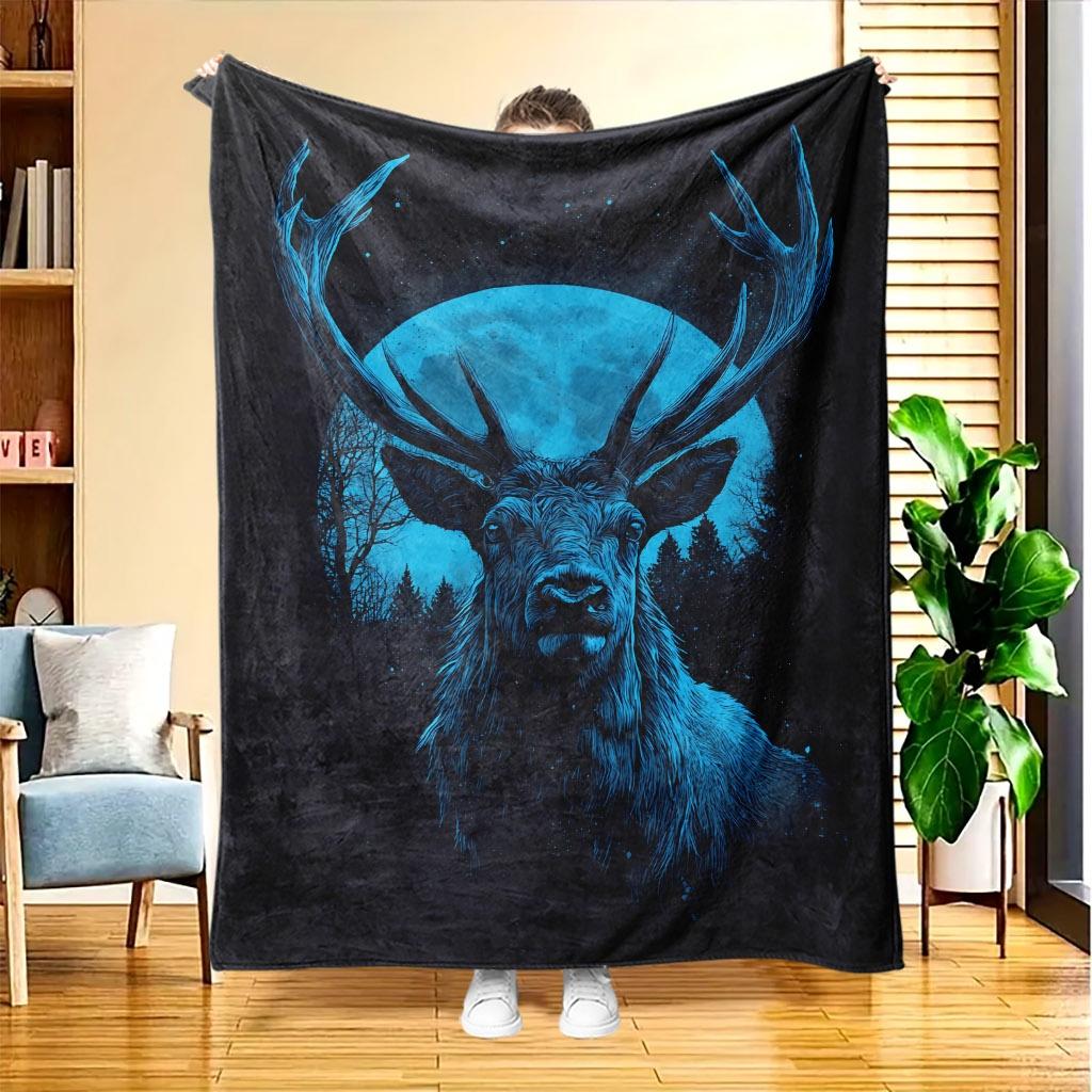 A Night Deer Forest Flannel Blanket, Featuring High-Definition Digital Printing, Suitable for All Seasons, a Cooling Blanket, Made of 100% Soft And Sk