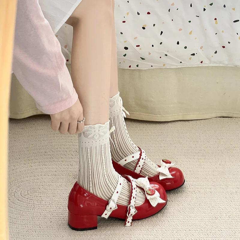 Fashion Women's 2025 Fall New Versatile Shallow Opening Bow Single Shoes French Sweet Thick Heel Mary Jane Shoes