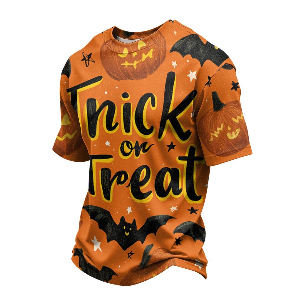 Men's Quick Dry Short Sleeve T-Shirt, Breathable Mesh Lightweight Tee with Halloween Print, Casual Round Neck Summer Top