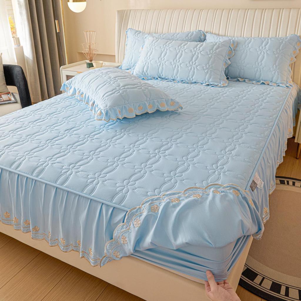 Princess Style Wool Lace Bed Skirt Cover - Non-Slip All-Season Thickened Mattress Protector for Single Beds