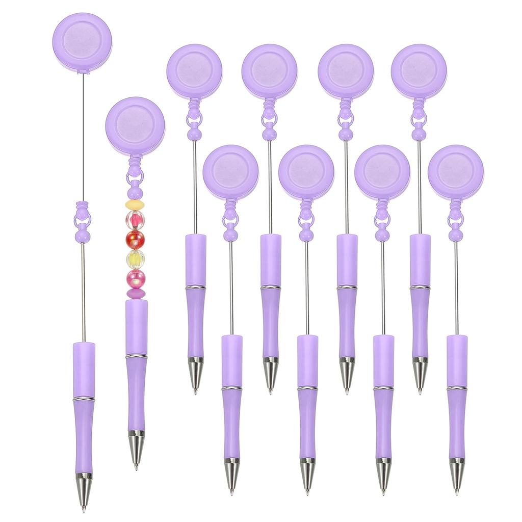 PATIKIL 10pcs Bead Pens Retractable Badge Reel Bead Pens Bulk Beads Ballpoint Pens Black Ink for DIY Making Office Workers Waitresses Writing