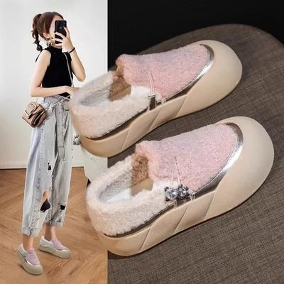 Fashion Warm Flats Cotton Sneakers Short Plush Slip-On Platform Shoes for Women Casual Vulcanized Flats Shoes Zapatos De Mujer 2024