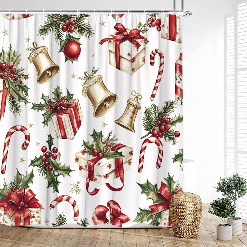 Cute Christmas Snowman Shower Curtain Winter Forest Xmas House Cedar New Year Home Bathroom Decoration Bath Curtains With Hooks