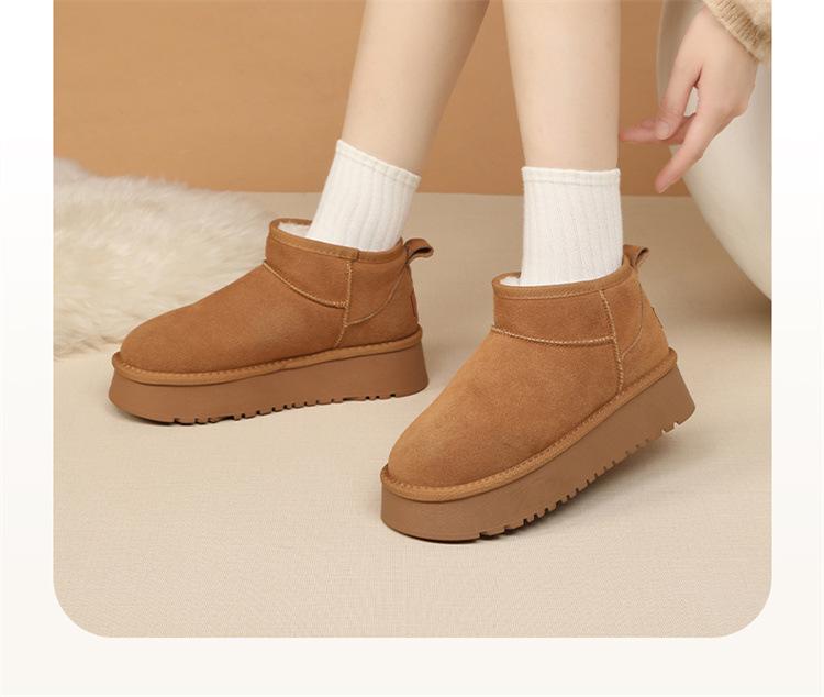 Unisex Genuine Leather Thick-Soled Snow Boots - Versatile Winter Warm Short Boots for Women and Couples