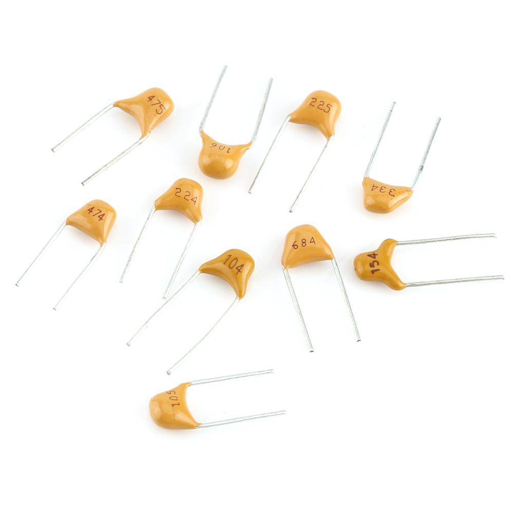 500pcs 10 Values Monolithic Multi Layer Ceramic Capacitors 0.1microfarad   10microfarad With Storage Box