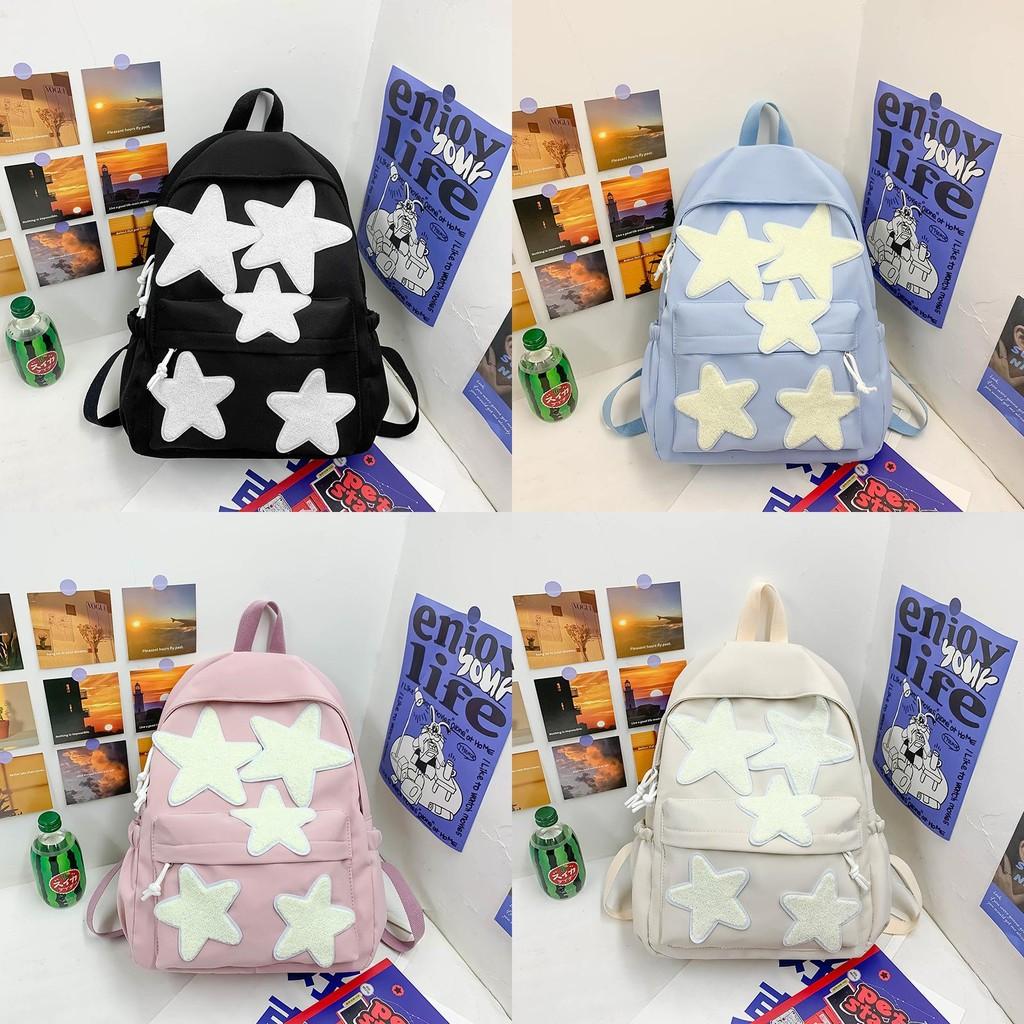 Color Large Solid Capacity Backpack With Star Decoration For Commute Daily
