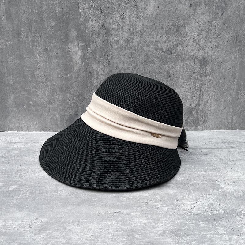 25 French Big-Brimmed Straw Hat Women'S Summer Beach Vacation Travel Sunscreen Sunshade Bucket Hat Foldable