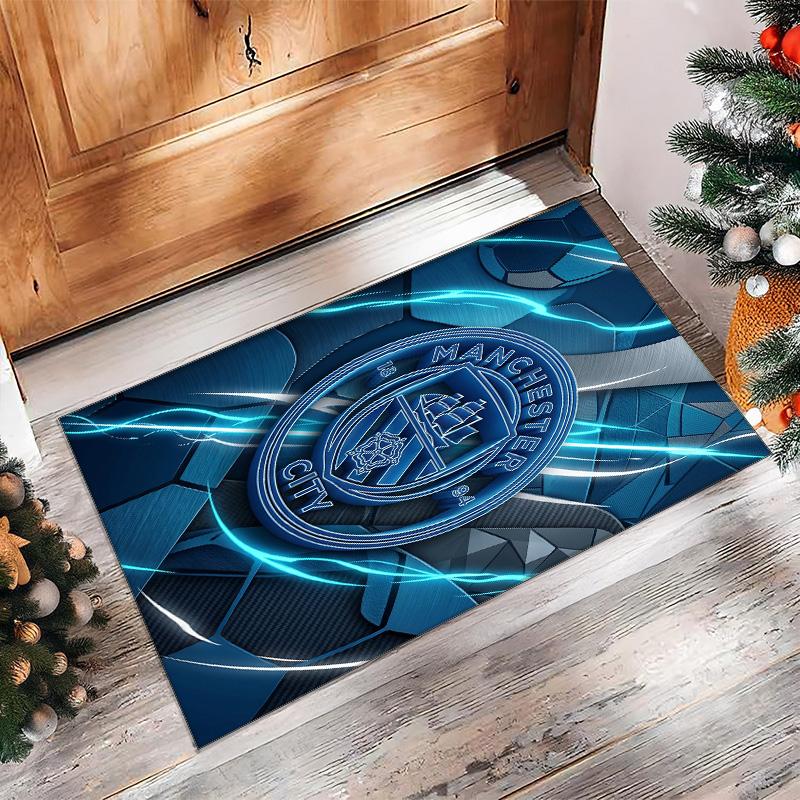 Manchester City Printed Flannel Area Rug Non Slip Soft Polyester Floor Carpet Indoor Decor Mat for Bedroom Living Room Sofa