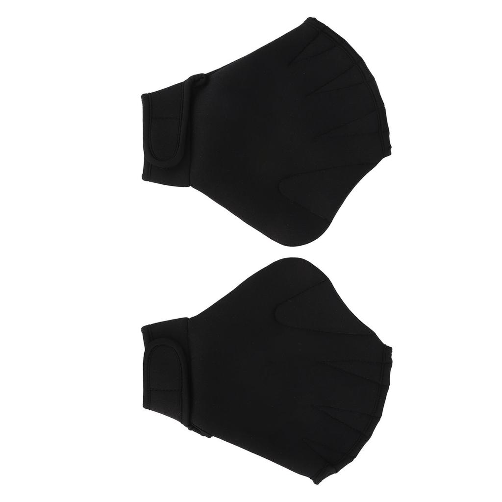2Pcs Swimming Webbed Gloves Open Fingers Adjustable Swimming Training Gloves with Wrist Strap for Swimming Diving Black