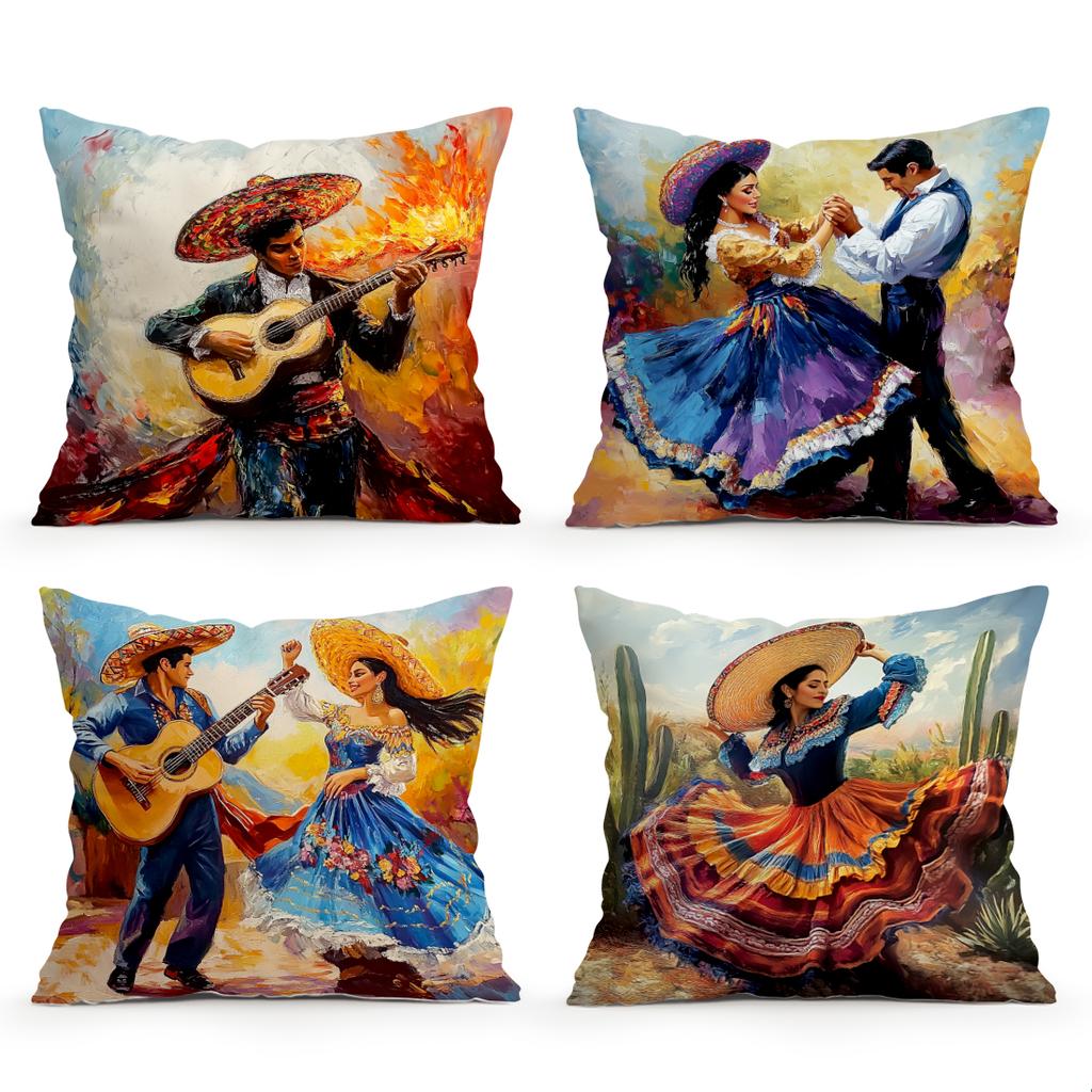 Mexican Dancer Folk Art Pillowcase Printed Polyester 45X45Cm Throw Pillowcover Decorative Sofa Cushion Pillowslip Home Decor