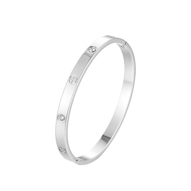 Rose Gold Titanium Steel Bracelet for Women: Light Luxury, Diamond Inlaid, Non-Fading, Fashionable, High-End European and American Style.