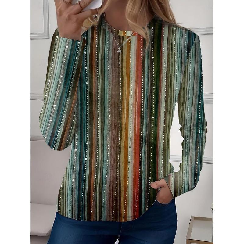 Spring and Autumn Round Neck Abstract Pattern 3D Printed Top Fashionable Casual Long Sleeved Women's T-shirts