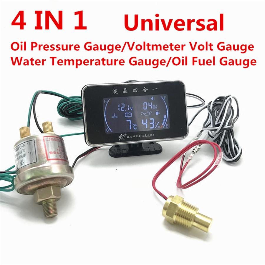 

Multifunctional Car LCD 4IN1 Water Temperature/Oil Pressure/Fuel/Voltage Gauges