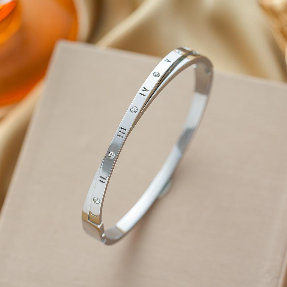 

Fashion Titanium Steel Roman Numeral Bracelet For Women With Clasp Personality Ins Jewelry Non Fading