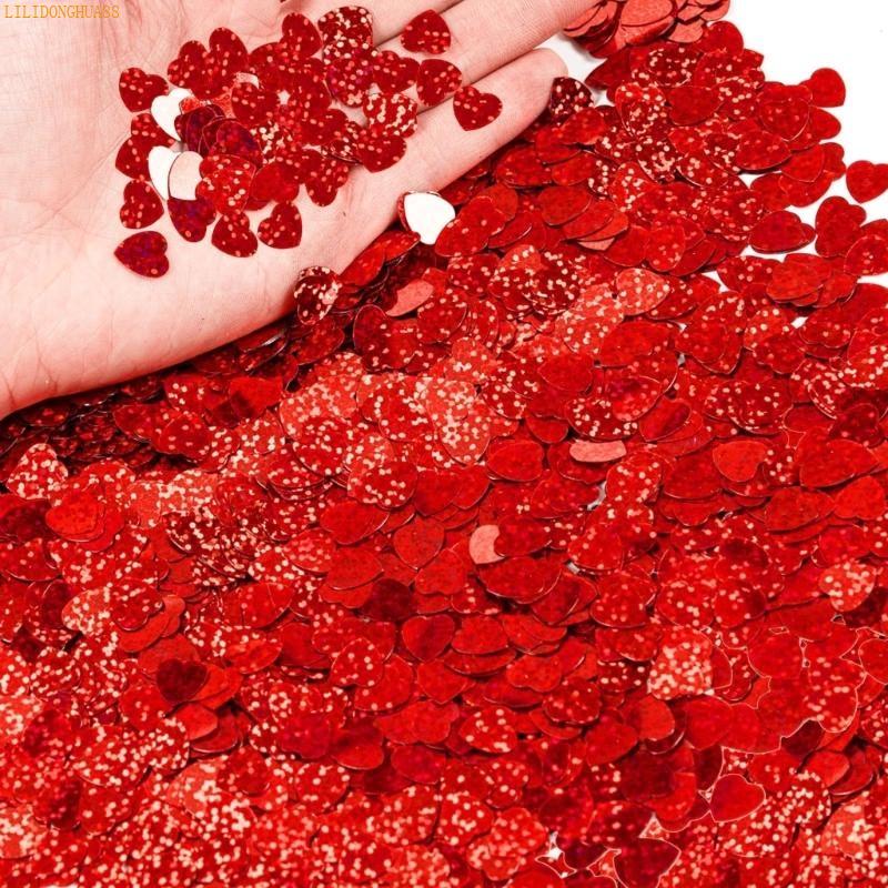 K1AE Reflective Heart Confetti Glittering PVC Confetti Ornament for Wedding Valentine's Day Birthday Anniversaries