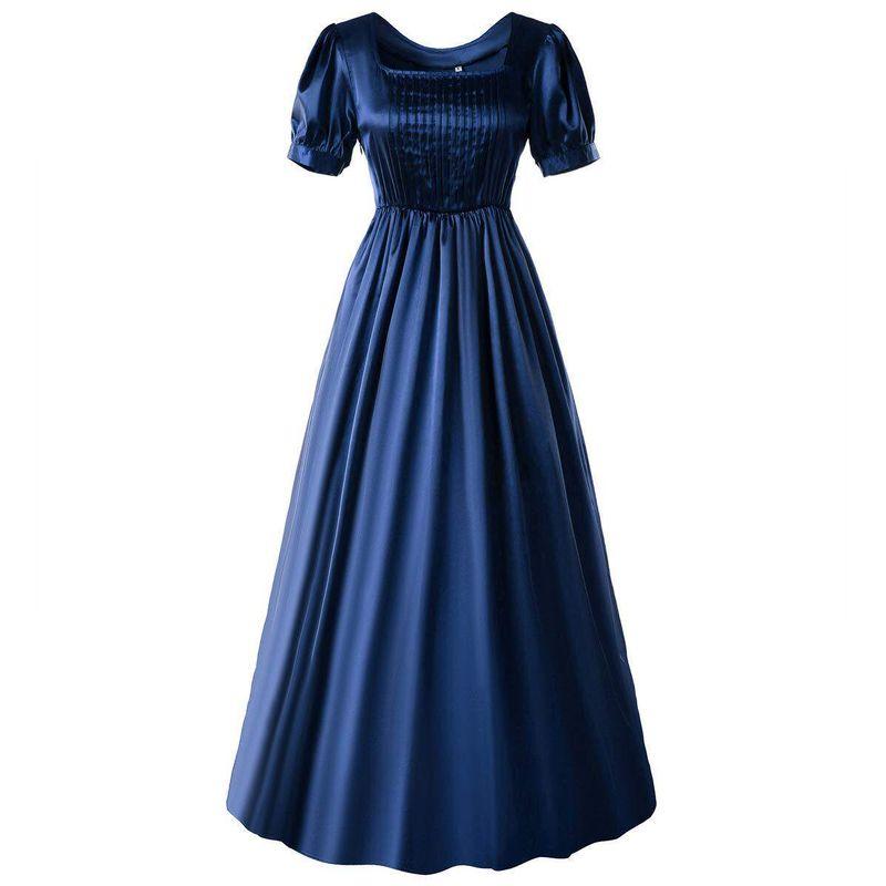 Medieval Satin Dress Halloween Cosplay High-Waisted Ball Gown Victorian Tea Dress