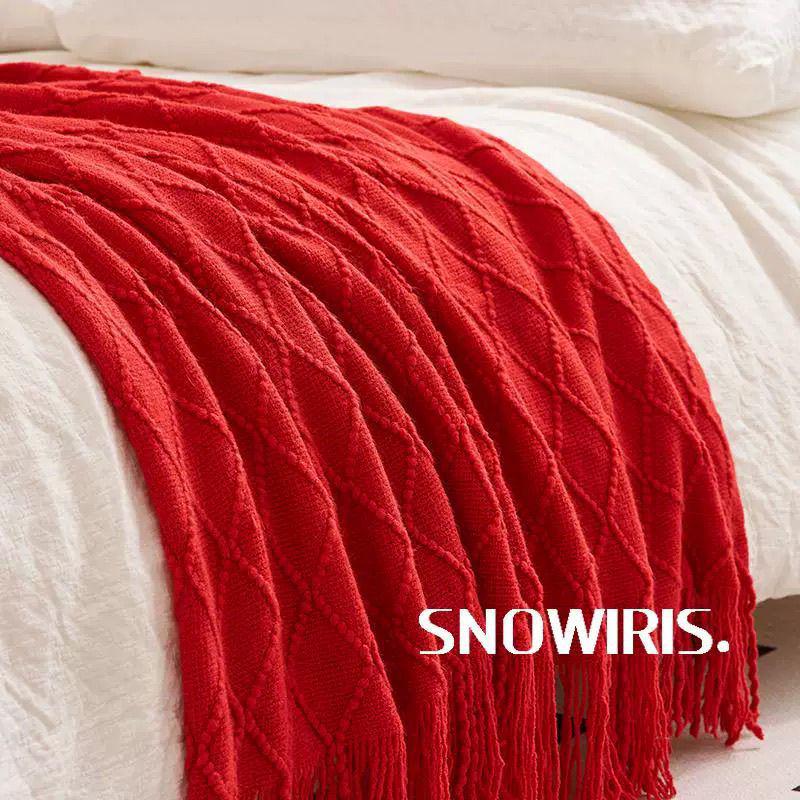 Red Wedding Sofa & Bed Blanket Cover, Bed Flag, Dowry Shawl, Knit Blanket Runner