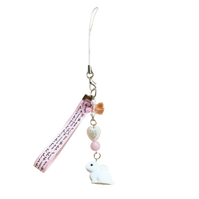 Модный прочный акриловый телефонный брелок с изображением клубничных кроликов, элегантный дизайн для стильного крепления аксессуаров белый