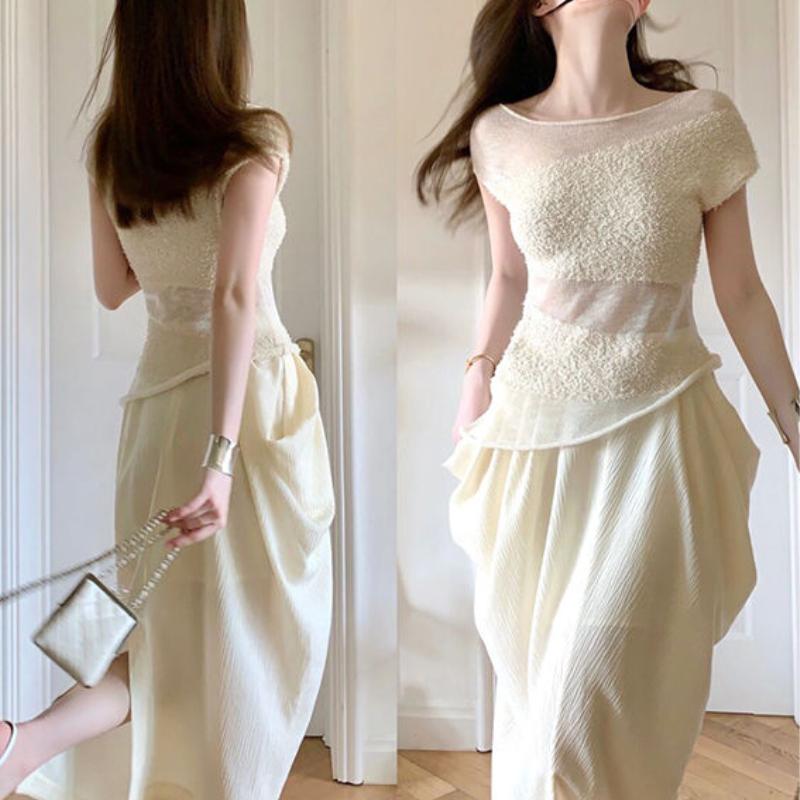 Commuting Retro Summer Sweet and Spicy Splicing Asymmetric Knitted Shirt Cool Summer