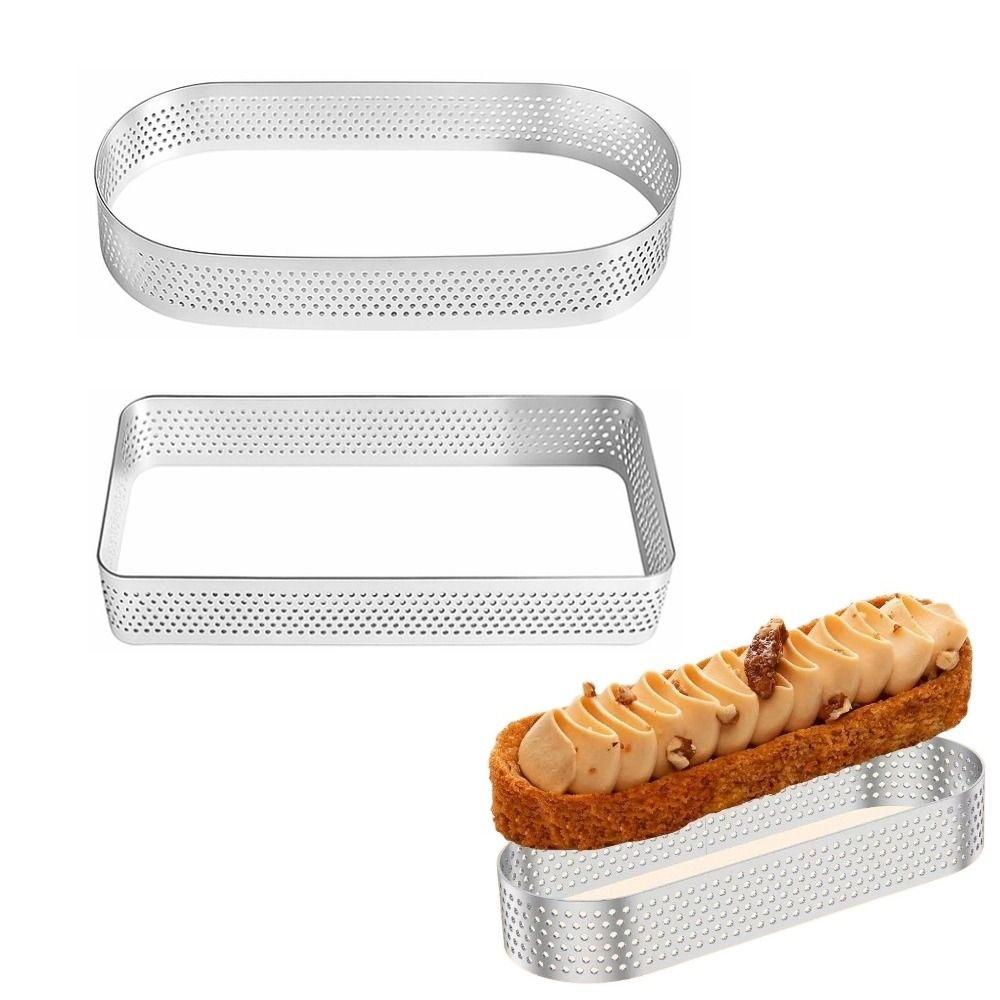 304 Edelstahl Muffin Tarte Ringe Oval Rechteckform Perforierte Oberfläche Kuchen Mousse Form Poröses Design Keksausstecher