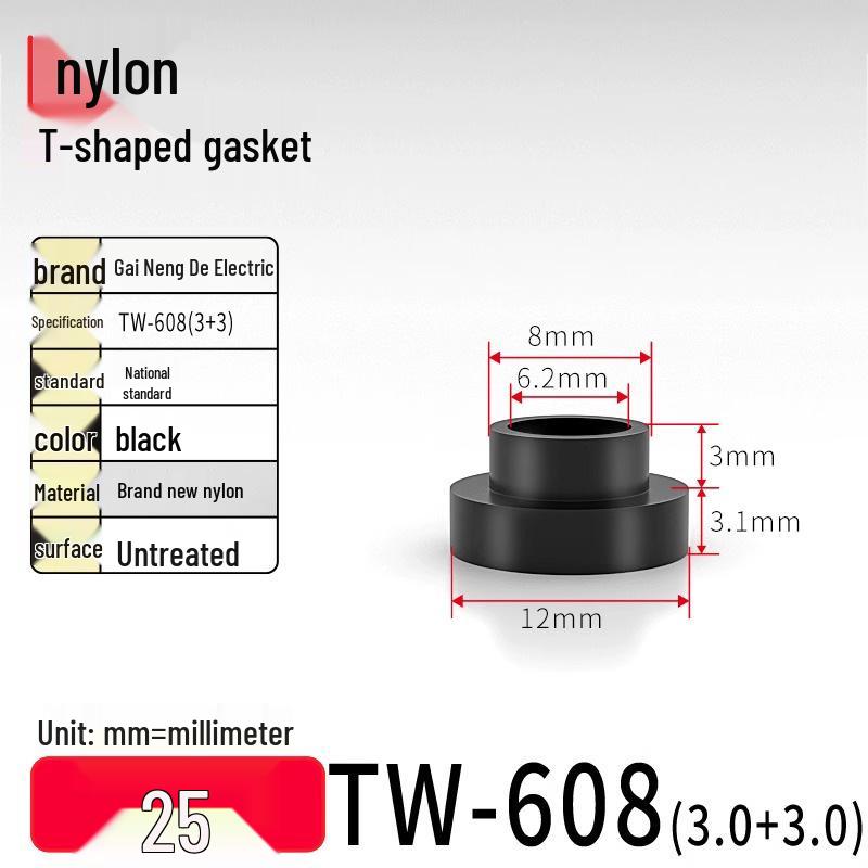 T-Shaped Nylon & Plastic Insulation Gasket, Screw Shaft Sleeve, M2-M35, Round Concave-Convex Design