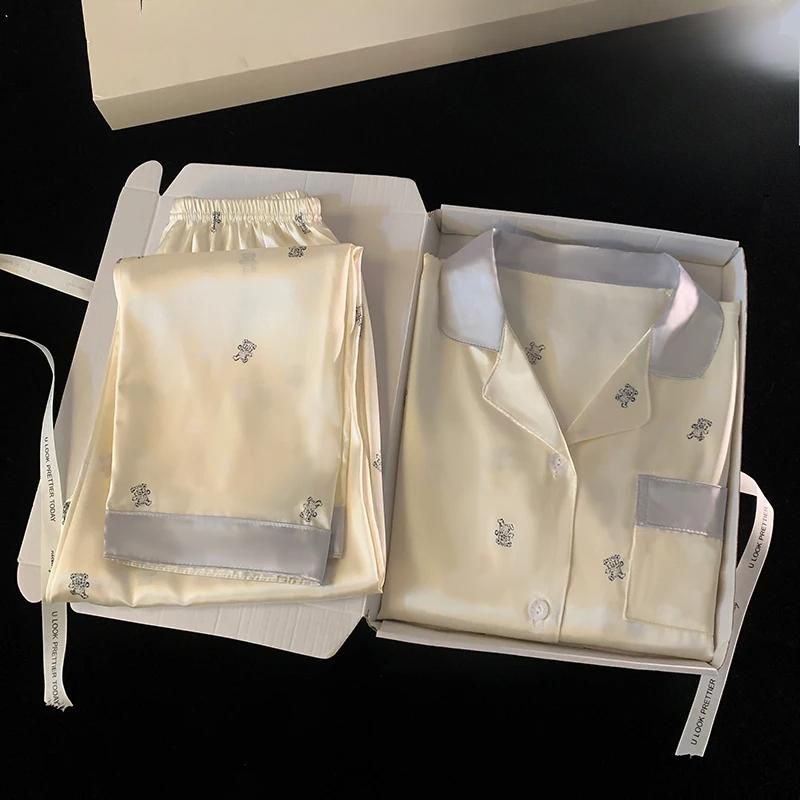 

Новый Ice Silk Soft Sleepwear женский кардиган с лацканами комплекты для женщин 2 предмета модный принт цветочный спальная одежда для женщин M