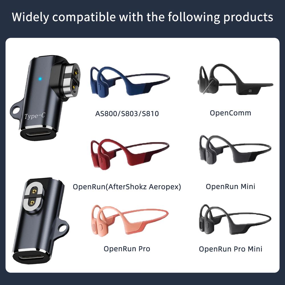 Bone Conduction Headphone Charging Adapter LED Indicator 90 Degree Bending Magnetic Charger for Shokz AS800/S803/S810/AS700