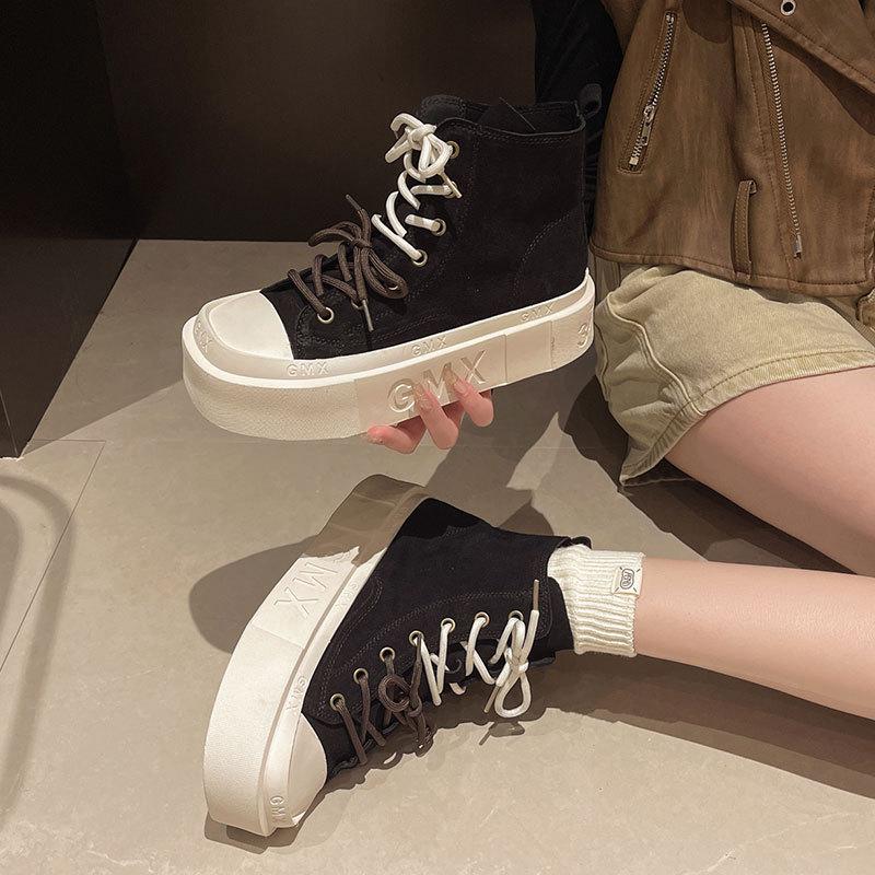 High-top shoes women's 2025 autumn new American high street versatile platform shoes popular casual board shoes ins tide